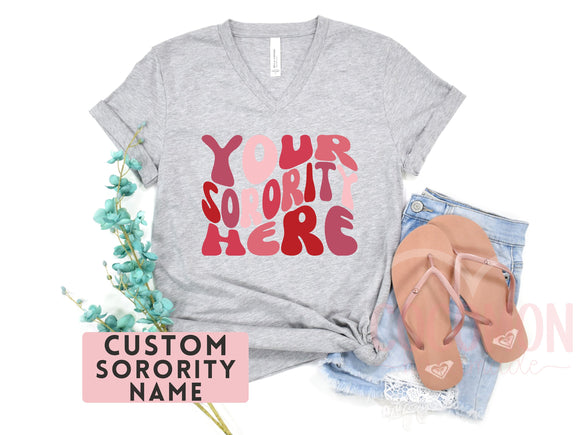 Custom Sorority V-Neck Shirt Gift Rush Initiation Bid Day Big Little T-Shirt Gift Custom Name Sorority Gift College Custom VNeck shirt tee