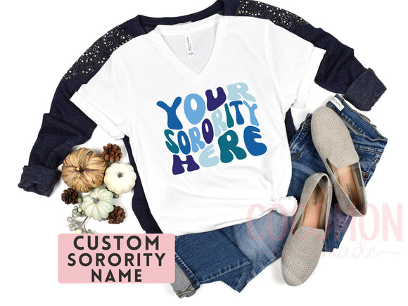 Custom Sorority V-Neck Shirt Gift Rush Initiation Bid Day Big Little T-Shirt Gift Custom Name Sorority Gift College Custom VNeck shirt tee