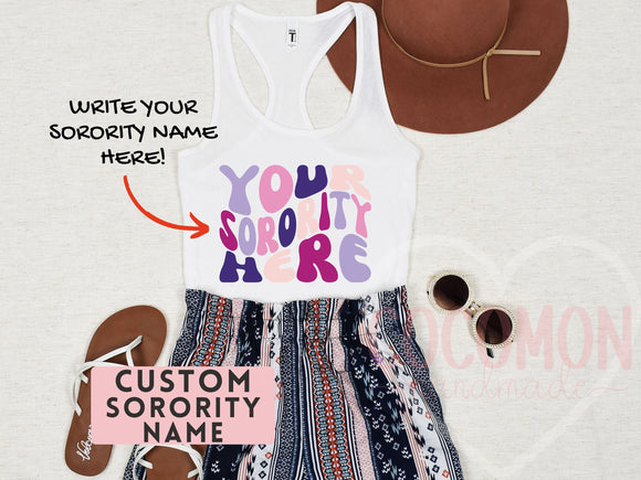 Custom Sorority Tank Top Gift Rush Initiation Bid Day Big Little Tank Top Shirt Gift Custom Name Sorority Gift College Tanktop Shirt Women