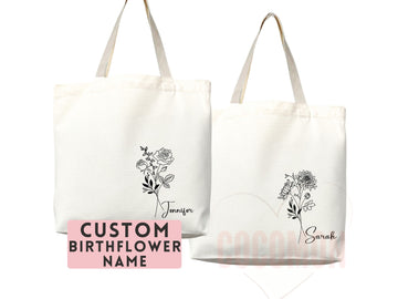 Personalized Birth Month Flower Custom Name Tote Bag Gift Custom Floral Bag Tote Shopper Aesthetic Bag Flower Gift for Her Bridal Bridesmaid