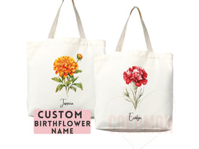 Birth Flower Name Tote Bag — Personalized Gift (050)