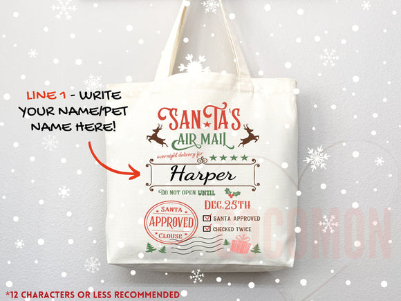 Custom Christmas Bag Tote Christmas Eve Gift Custom Stocking Sack Santa Sack Santa Delivery Sack Christmas gift bag for kids Santa Claus bag