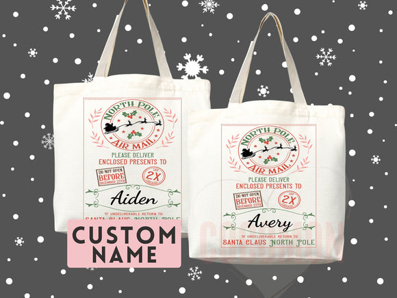 Custom Christmas Bag Tote Christmas Eve Gift Custom Stocking Sack Santa Sack Santa Delivery Sack Christmas gift bag for kids Santa Claus bag