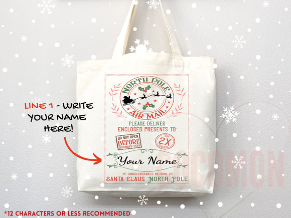 Custom Christmas Bag Tote Christmas Eve Gift Custom Stocking Sack Santa Sack Santa Delivery Sack Christmas gift bag for kids Santa Claus bag