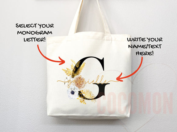 Custom Monogram Name Tote Bag Personalized Tote Bag Bridesmaid Gifts Bridal Party Custom Tote Bach Party Gift Customized Name Gift For Her