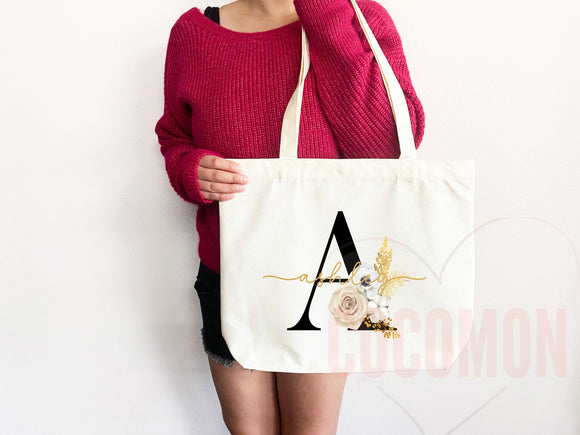 Custom Monogram Name Tote Bag Personalized Tote Bag Bridesmaid Gifts Bridal Party Custom Tote Bach Party Gift Customized Name Gift For Her