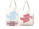 Custom Sorority Tote Bag Gift Rush Initiation Bid Day Big Little Gift Custom Name Sorority Gift College Tote Bag Personalized Gift For Her