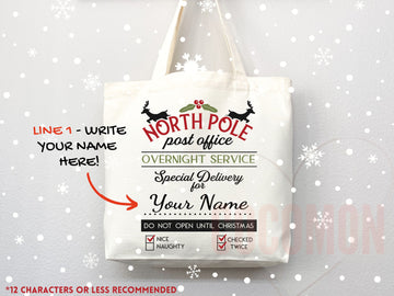 Custom Christmas Bag Tote Christmas Eve Gift Custom Stocking Sack Santa Sack Santa Delivery Sack Christmas gift bag for kids Santa Claus bag