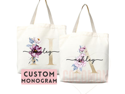 Custom Monogram Name Tote Bag Personalized Tote Bag Bridesmaid Gifts Bridal Party Custom Tote Bach Party Gift Customized Name Gift For Her