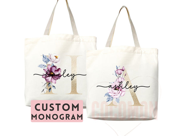Custom Monogram Name Tote Bag Personalized Tote Bag Bridesmaid Gifts Bridal Party Custom Tote Bach Party Gift Customized Name Gift For Her