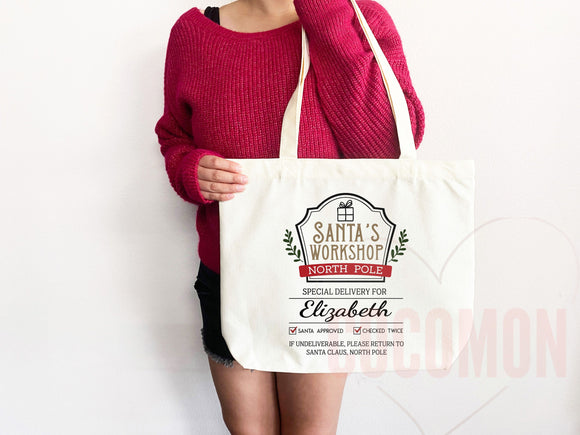 Custom Christmas Bag Tote Christmas Eve Gift Custom Stocking Sack Santa Sack Santa Delivery Sack Christmas gift bag for kids Santa Claus bag