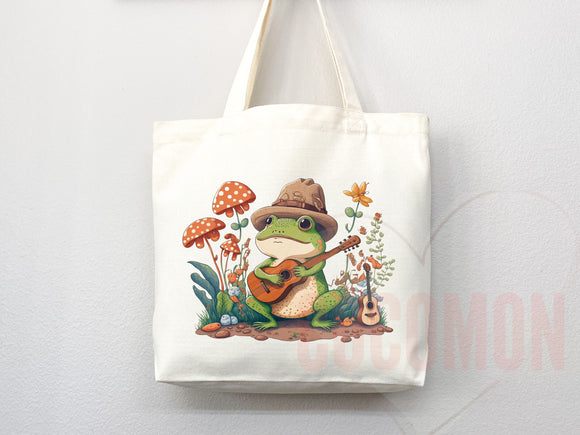 Mushroom Tote Bag Frog Mushroom Bag Cute Tote Bag Everyday Bag Shoulder Bag Canvas Tote Shopper Cottagecore Tote Bag Aesthetic Bag Frog Gift