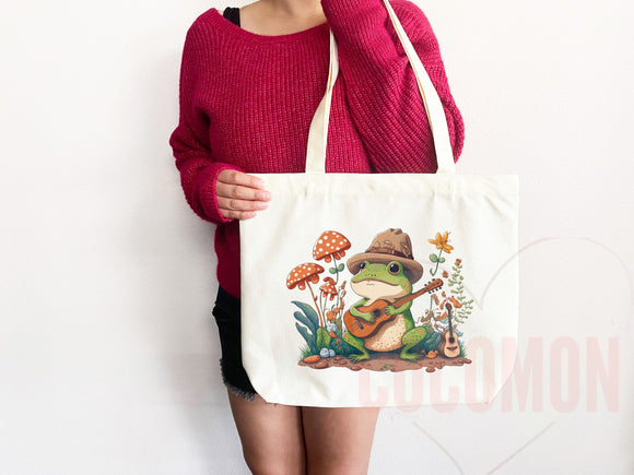 Mushroom Tote Bag Frog Mushroom Bag Cute Tote Bag Everyday Bag Shoulder Bag Canvas Tote Shopper Cottagecore Tote Bag Aesthetic Bag Frog Gift