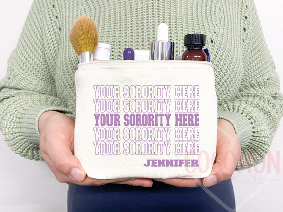 Custom Sorority Cosmetic Bag Makeup Pouch Gift Rush Initiation Bid Day Big Little Gift Custom Name Sorority Gift College Pouch Gift For Her