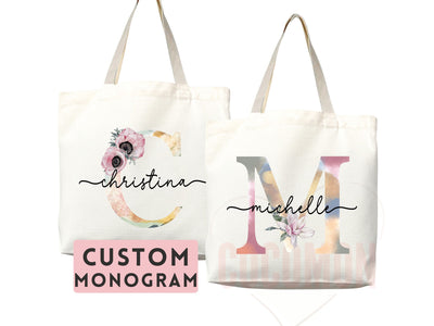 Custom Monogram Name Tote Bag Personalized Tote Bag Bridesmaid Gifts Bridal Party Custom Tote Bach Party Gift Customized Name Gift For Her