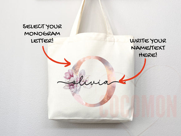 Custom Monogram Name Tote Bag Personalized Tote Bag Bridesmaid Gifts Bridal Party Custom Tote Bach Party Gift Customized Name Gift For Her
