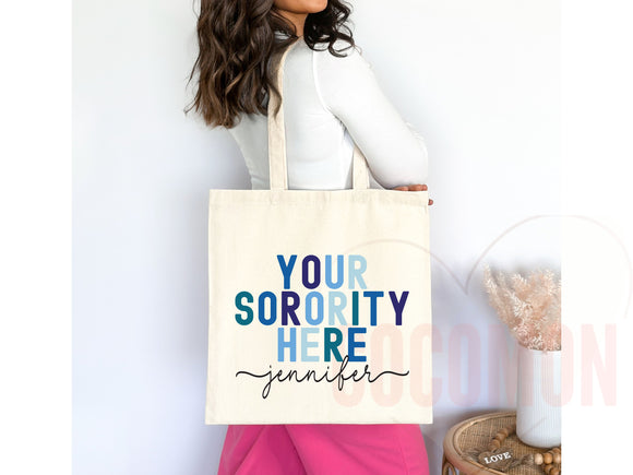 Custom Sorority Tote Bag Gift Rush Initiation Bid Day Big Little Gift Custom Name Sorority Gift College Tote Bag Personalized Gift For Her