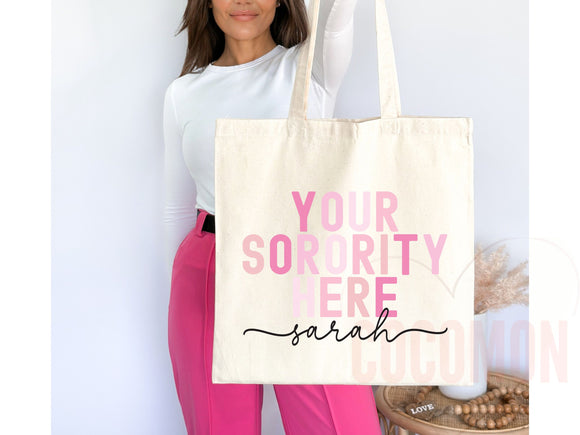 Custom Sorority Tote Bag Gift Rush Initiation Bid Day Big Little Gift Custom Name Sorority Gift College Tote Bag Personalized Gift For Her
