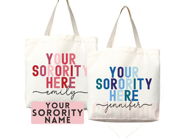 Custom Sorority Tote Bag Gift Rush Initiation Bid Day Big Little Gift Custom Name Sorority Gift College Tote Bag Personalized Gift For Her