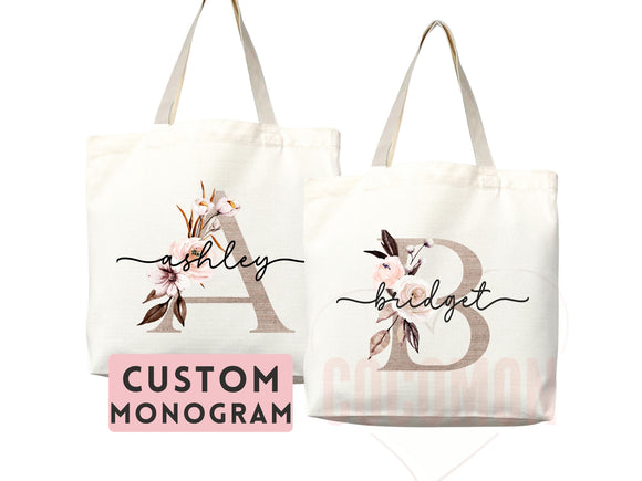 Custom Monogram Name Tote Bag Personalized Tote Bag Bridesmaid Gifts Bridal Party Custom Tote Bach Party Gift Customized Name Gift For Her