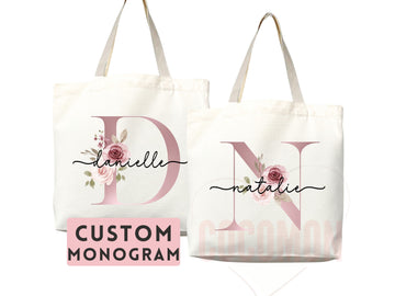 Custom Monogram Name Tote Bag Personalized Tote Bag Bridesmaid Gifts Bridal Party Custom Tote Bach Party Gift Customized Name Gift For Her