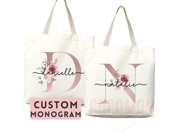 Custom Monogram Name Tote Bag Personalized Tote Bag Bridesmaid Gifts Bridal Party Custom Tote Bach Party Gift Customized Name Gift For Her