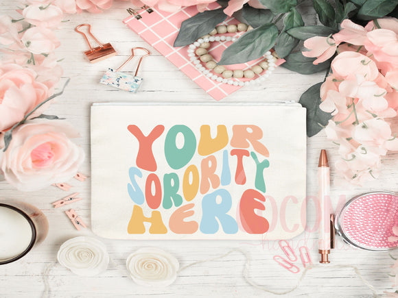 Custom Sorority Cosmetic Bag Makeup Pouch Gift Rush Initiation Bid Day Big Little Gift Custom Name Sorority Gift College Pouch Gift For Her
