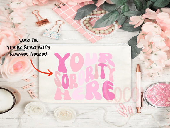 Custom Sorority Cosmetic Bag Makeup Pouch Gift Rush Initiation Bid Day Big Little Gift Custom Name Sorority Gift College Pouch Gift For Her