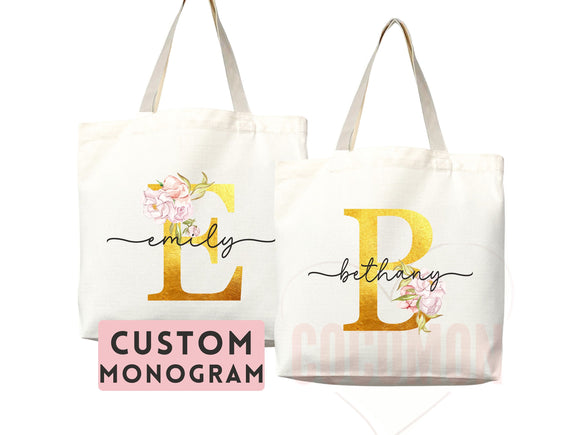 Custom Monogram Name Tote Bag Personalized Tote Bag Bridesmaid Gifts Bridal Party Custom Tote Bach Party Gift Customized Name Gift For Her