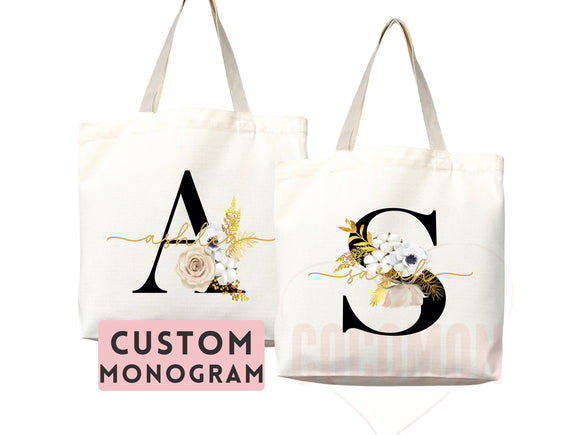 Custom Monogram Name Tote Bag Personalized Tote Bag Bridesmaid Gifts Bridal Party Custom Tote Bach Party Gift Customized Name Gift For Her