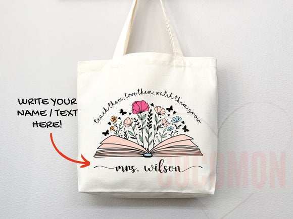 Teacher Appreciation Gift Tote Bag Canvas Custom Teacher Gift Personalized School Bag Gifted Teacher Tote Reusable Bag School Campus Bag