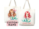 Personalized Name Tote Bag Library Bag Kindergarten Mermaid Gift Custom Name Tote Bag Custom Tote Customized Name Gift For Kids School Bag