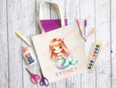 Personalized Name Tote Bag Library Bag Kindergarten Mermaid Gift Custom Name Tote Bag Custom Tote Customized Name Gift For Kids School Bag