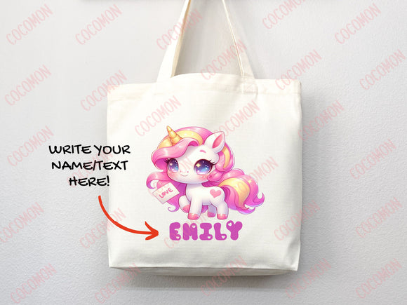 Personalized Name Tote Bag Unicorn Gift Custom Name Tote Bag Custom Tote Library Bag Custom Name Gift For Her Kids Bag School Bag For Kids