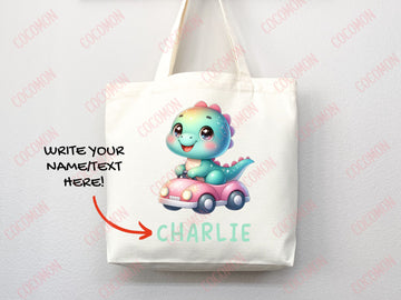 Personalized Name Tote Bag Dinosaur Gift Custom Name Tote Bag Custom Tote Shopper Customized Name Back to school Kid Bag School Bag For Kids