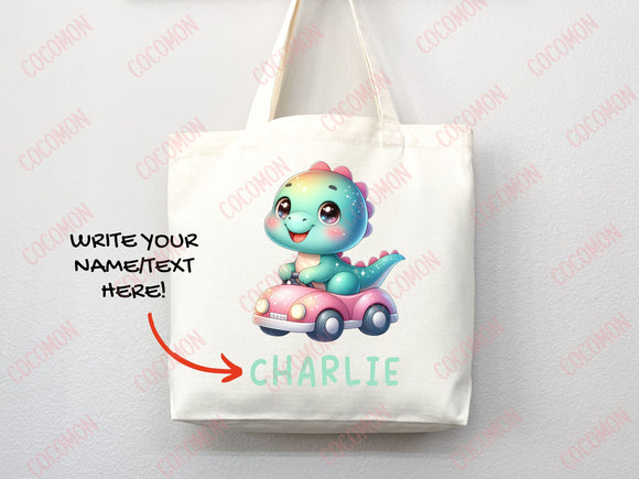 Personalized Name Tote Bag Dinosaur Gift Custom Name Tote Bag Custom Tote Shopper Customized Name Back to school Kid Bag School Bag For Kids