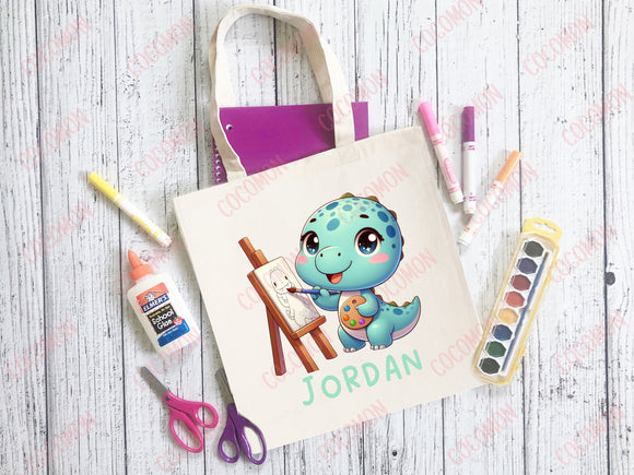 Personalized Name Tote Bag Dinosaur Gift Custom Name Tote Bag Custom Tote Shopper Customized Name Back to school Kid Bag School Bag For Kids
