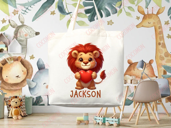 Personalized Name Tote Bag Zoo Animal Bag Safari Gift Daycare Diaper Bag Custom Name Tote Name Back to School Bag for Kids Kindergarten Bag