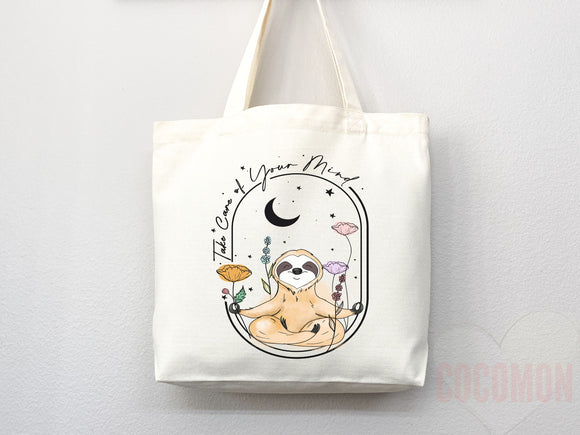 Sloth Canvas Tote Bag Funny Sloth Lover Gift Tote Bag Everyday Tote Eco Friendly Aesthetic Tote Shopper Reusable Grocery Bag Cute Bag Animal