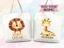 Custom Name Tote Bag Kids Safari Animal Gift Daycare Diaper Bag Custom Name Tote Personalized Name Back to School Bag for Kids Kindergarten