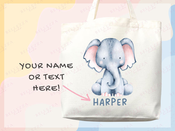 Custom Name Tote Bag Kids Safari Animal Gift Daycare Diaper Bag Custom Name Tote Personalized Name Back to School Bag for Kids Kindergarten