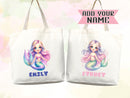 Mermaid Personalized Name Tote Bag Kids Mermaid Gift Daycare Diaper Bag Library Custom Name Tote Back to School Bag for Kids Kindergarten