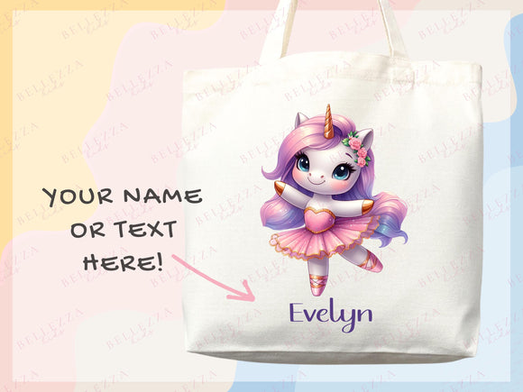 Unicorn Personalized Name Tote Bag Kids Unicorn Gift Daycare Diaper Bag Library Custom Name Tote Back to School Bag for Kids Kindergarten