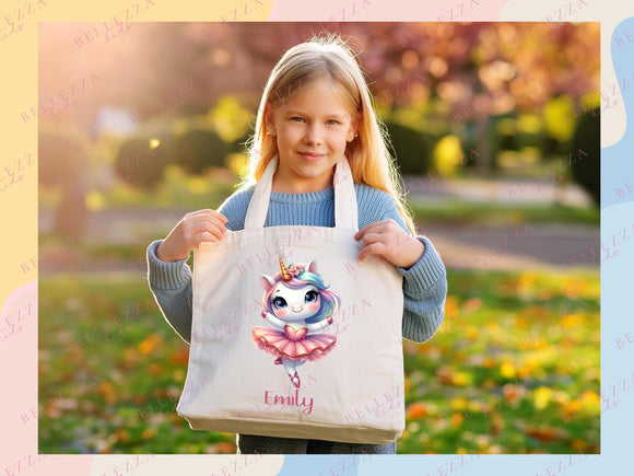 Unicorn Personalized Name Tote Bag Kids Unicorn Gift Daycare Diaper Bag Library Custom Name Tote Back to School Bag for Kids Kindergarten