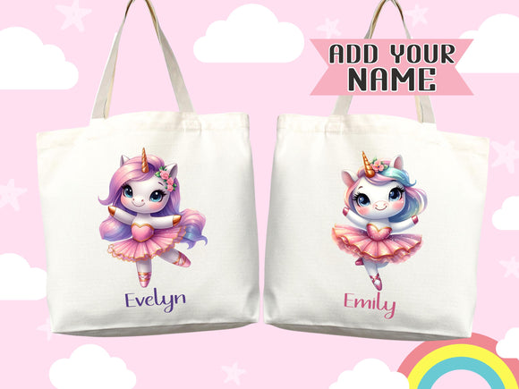 Unicorn Personalized Name Tote Bag Kids Unicorn Gift Daycare Diaper Bag Library Custom Name Tote Back to School Bag for Kids Kindergarten