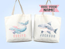 Custom Name Tote Bag Kids Sea life Shark Dolphin Turtle Gift Daycare Diaper Bag Personalized Name Back to School Bag for Kids Kindergarten