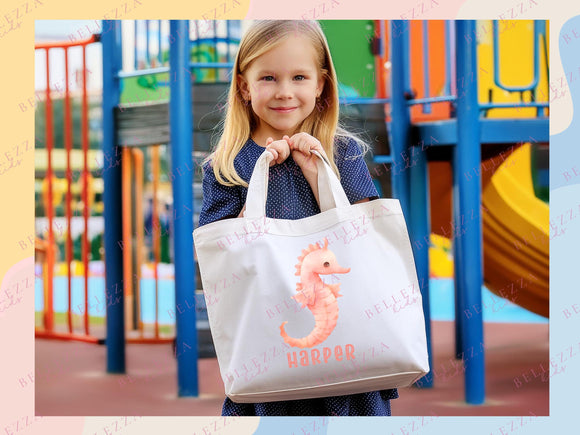 Custom Name Tote Bag Kids Sea life Shark Dolphin Turtle Gift Daycare Diaper Bag Personalized Name Back to School Bag for Kids Kindergarten