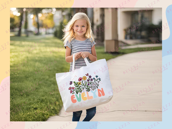 Customized Name Tote Bag Floral Tote Bag Personalized Name Bag Custom Name Tote Bag Custom Gift Bridesmaids Bag Gift Tote Shopper Women Bag