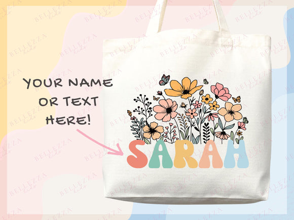 Customized Name Tote Bag Floral Tote Bag Personalized Name Bag Custom Name Tote Bag Custom Gift Bridesmaids Bag Gift Tote Shopper Women Bag