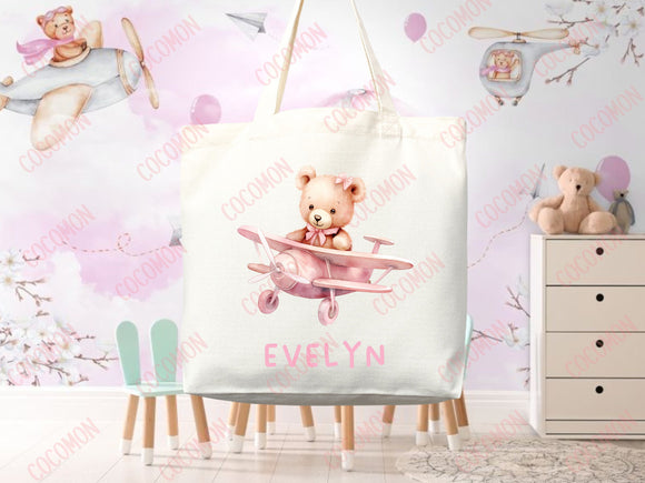 Personalized Name Teddy Bear Tote Bag Gift Daycare Diaper Bag Custom Name Tote Customized Name Back to School Bag for Kids Bag Kindergarten